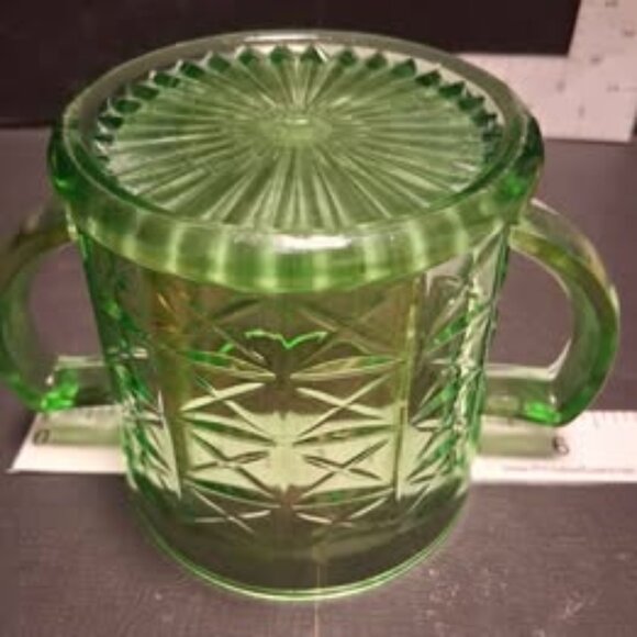 Hazel Atlas Colonial Block Uranium Glass Open Sugar Bowl - Picture 4 of 9